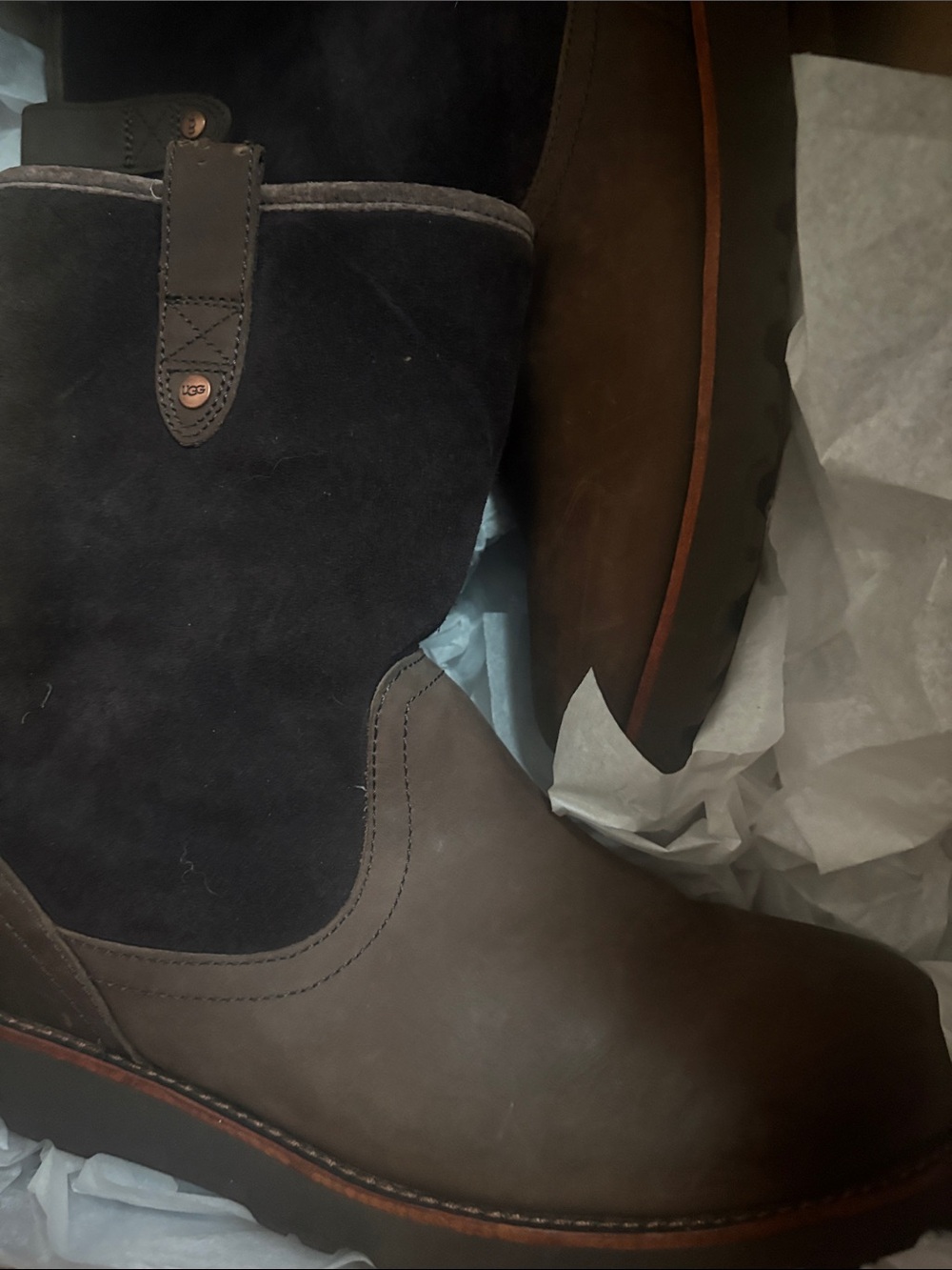 UGG Men's Brown Suede and Leather Shearling Boots